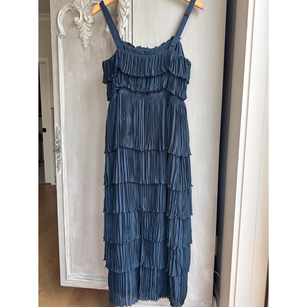 Cinq À Sept Elaine Dress Sz 6 NWT Sleeveless Navy Blue Tiered Pleated Midi Dress - Picture 13 of 16